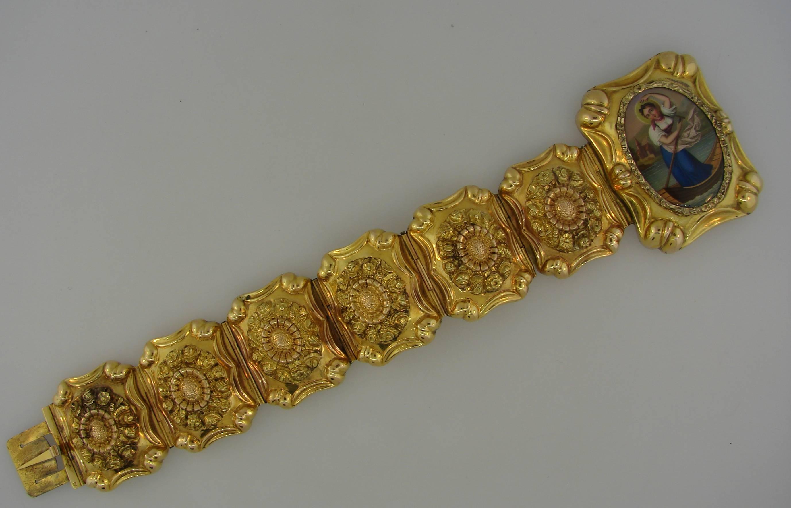 Women's French Victorian Enamel Gold Bracelet 