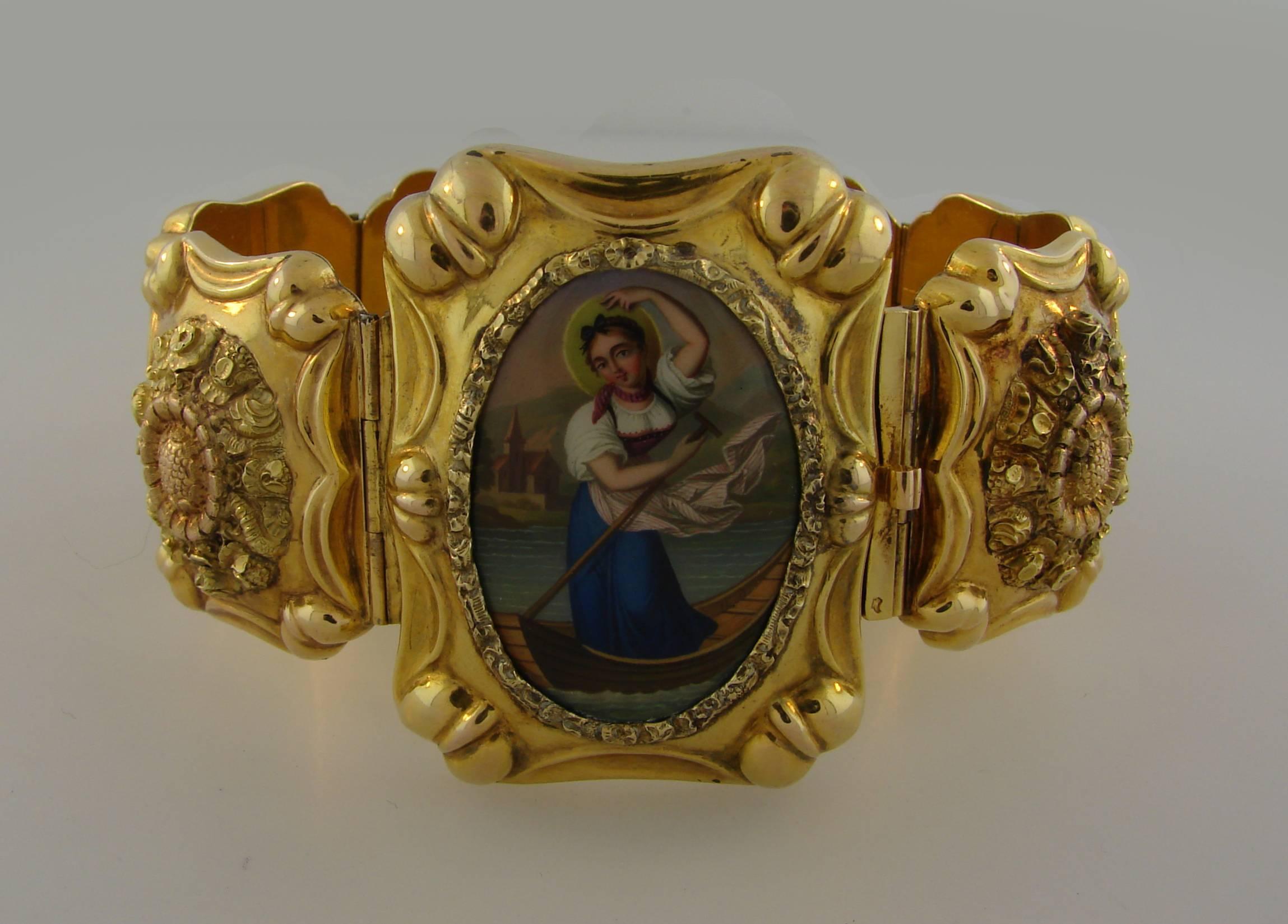 French Victorian Enamel Gold Bracelet  In Excellent Condition In Beverly Hills, CA