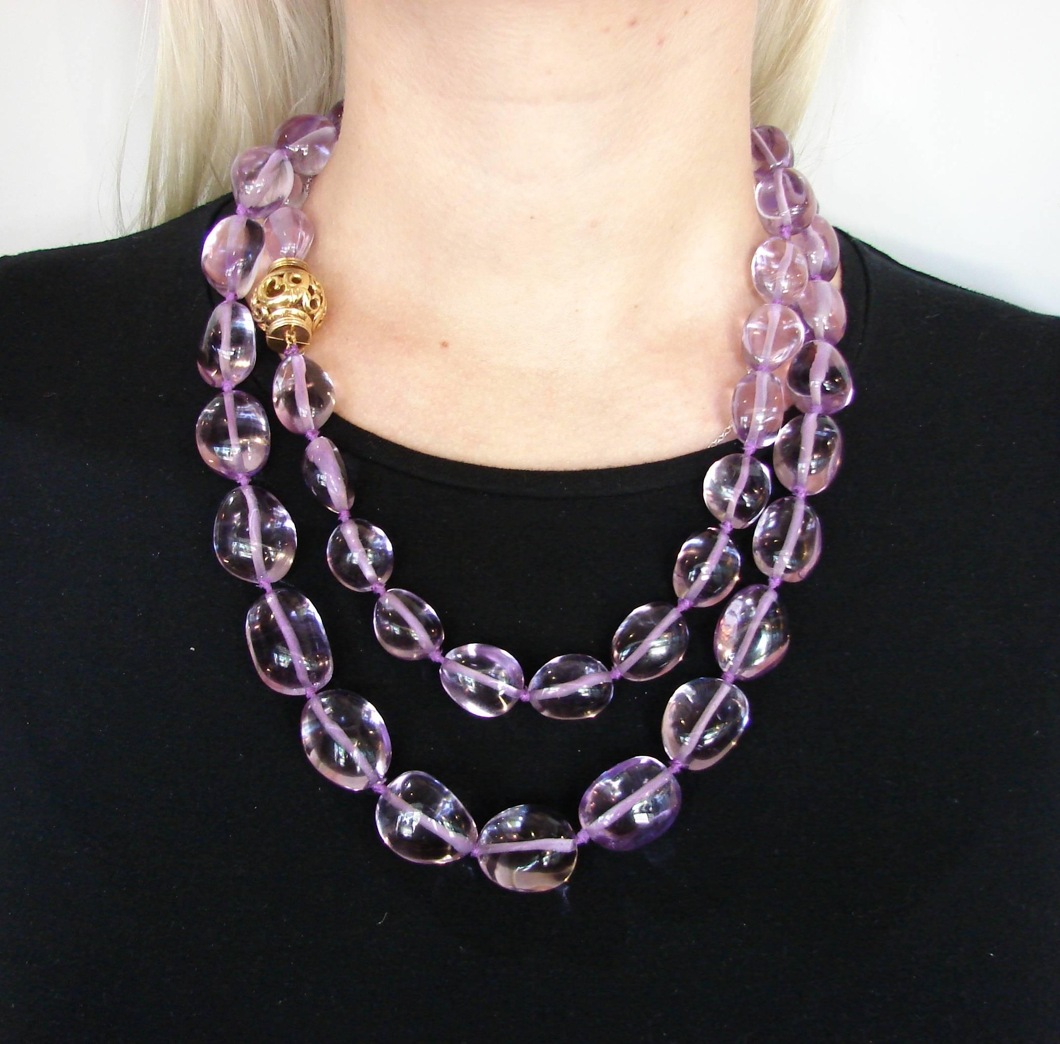 Verdura Amethyst Bead Strand Necklace with Gold Clasp 3