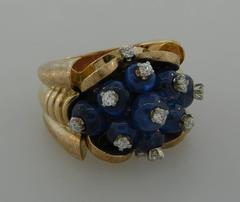 1950s French Sapphire Diamond Gold Ring