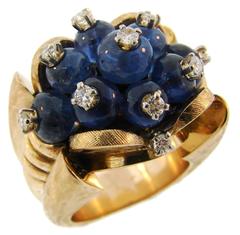 1950s French Sapphire Diamond Gold Ring