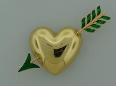 Van Cleef & Arpels Enamel Gold Heart and Arrow Pin Brooch Clip VCA