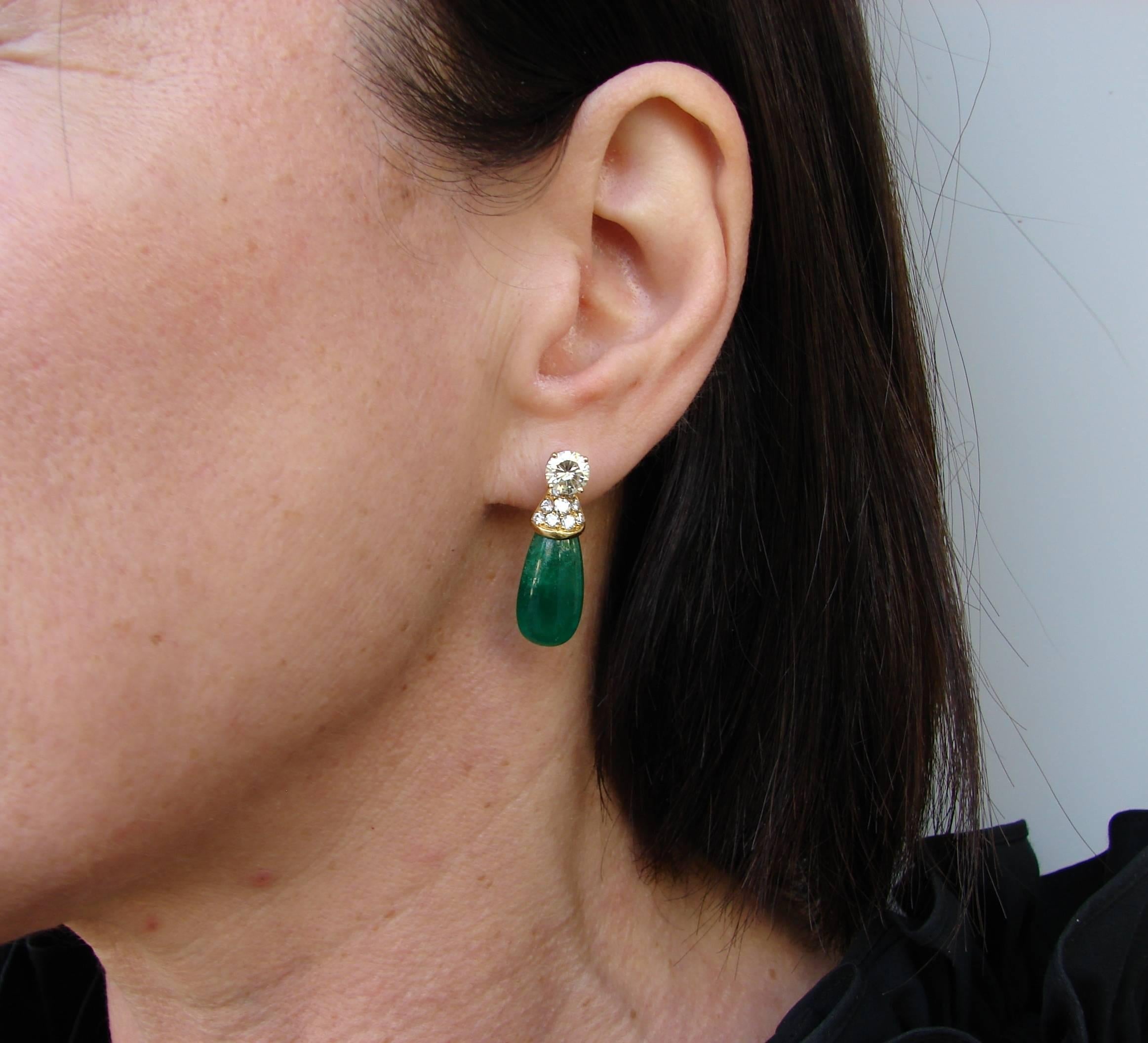 1970s Diamond Emerald Gold Interchangeable Dangle Stud Earrings Drop Signed Fred 6