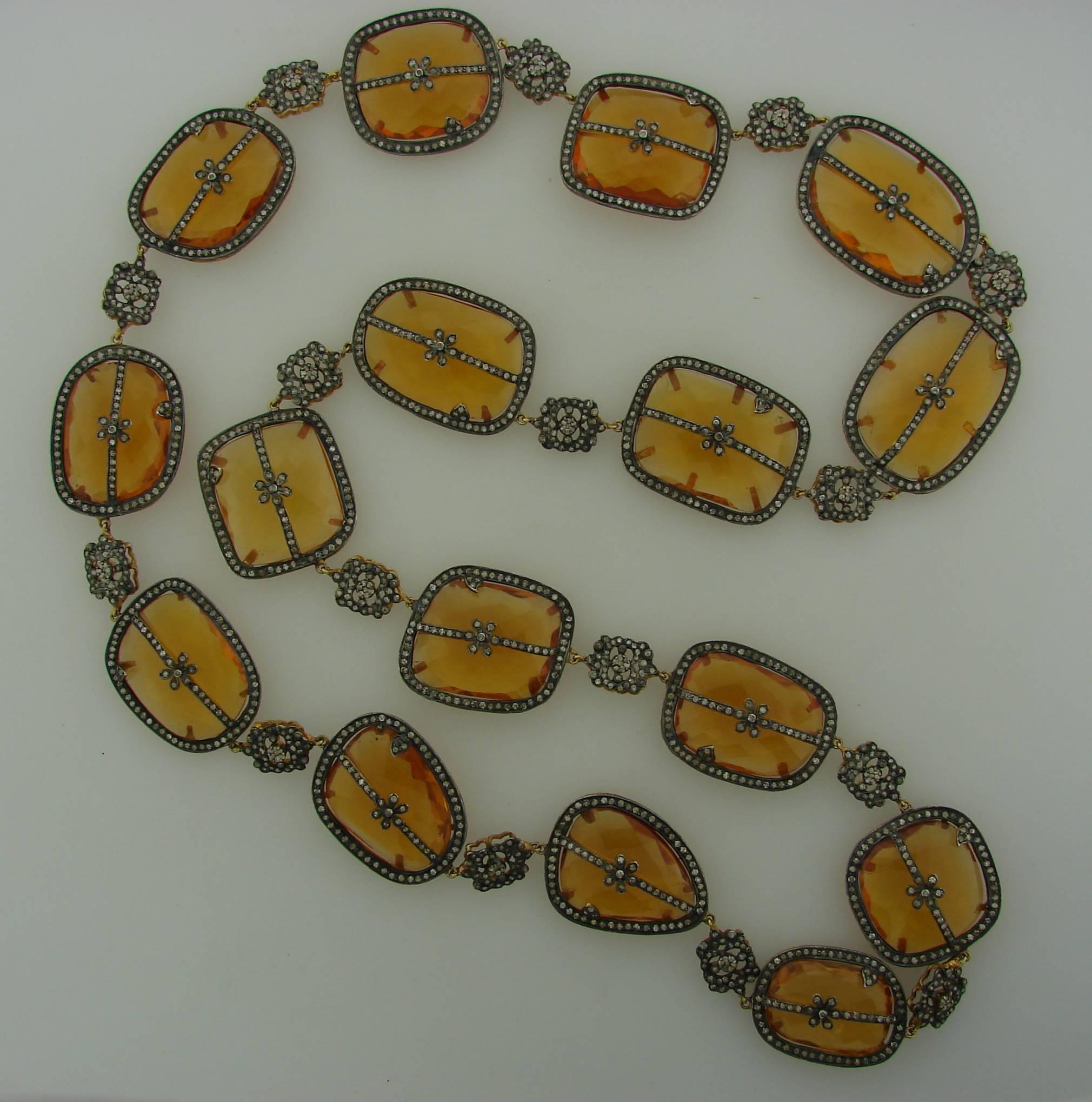 Citrine Diamond Silver Necklace In Excellent Condition In Beverly Hills, CA