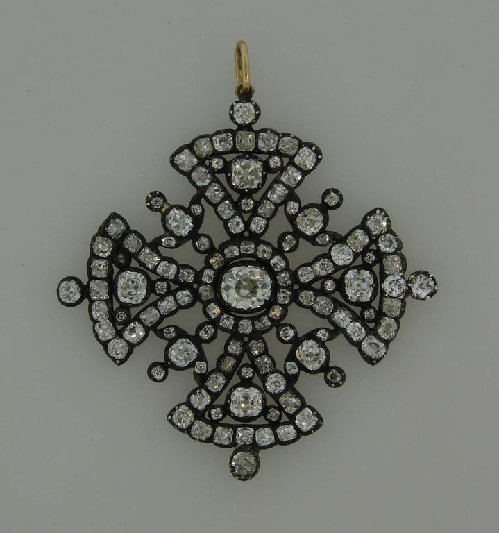 Georgian Diamond Silver Gold Maltese Cross Pendant at 1stDibs