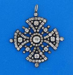 Georgian Diamond Silver Gold Maltese Cross Pendant