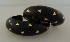 1980s Pair VAN CLEEF & ARPELS VCA Wood Gold Bangle Bracelet