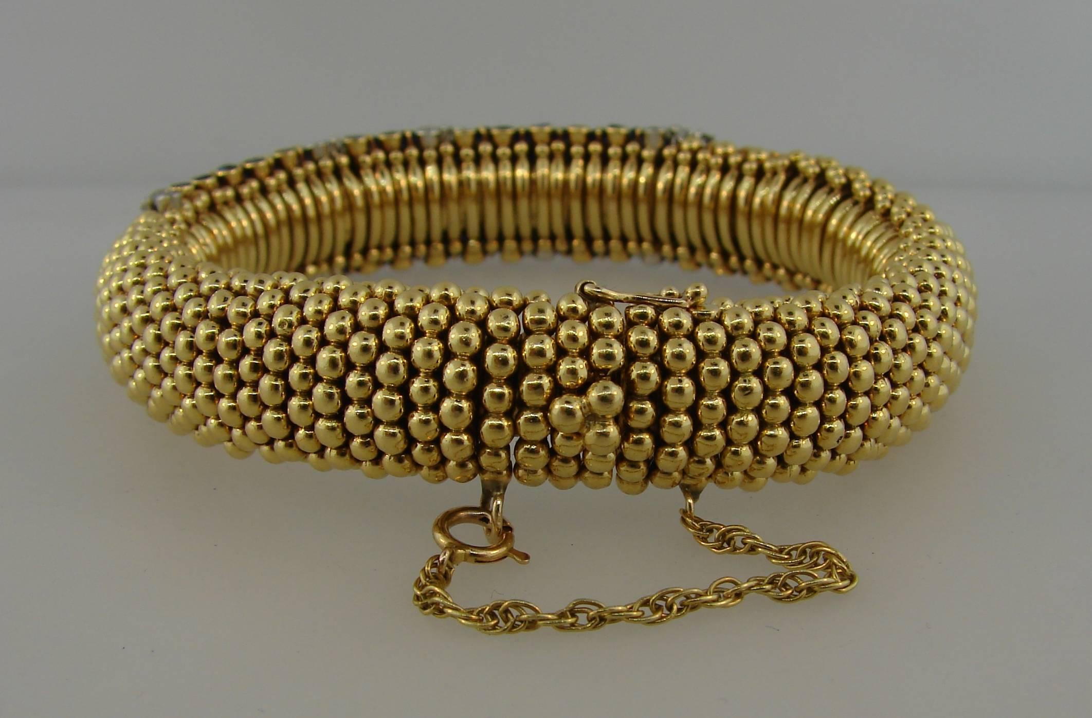 Women's 1950s Van Cleef & Arpels Couscous Sapphire Diamond Gold Bracelet