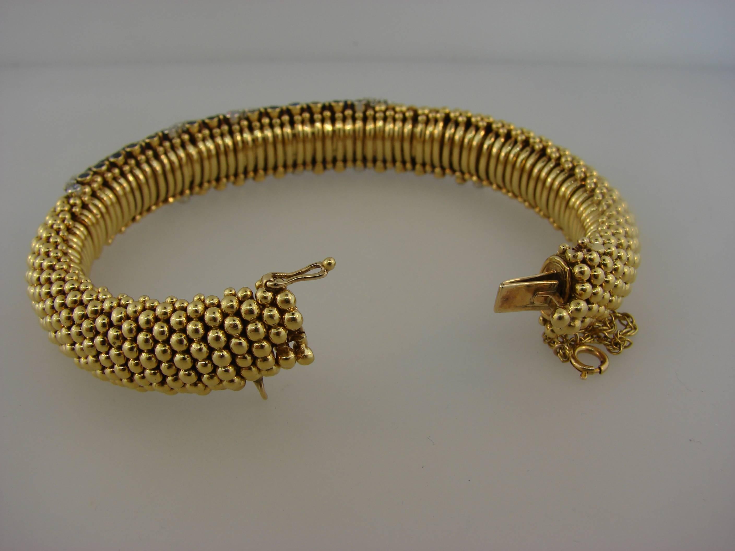 1950s Van Cleef & Arpels Couscous Sapphire Diamond Gold Bracelet 1