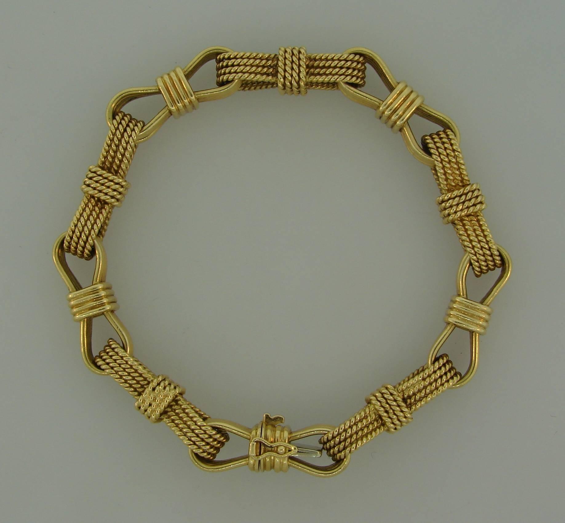 Bold yet elegant bracelet created by Bulgari in Italy in the 1970's.
Classic, timeless and wearable, it is a great addition to your jewelry collection. 
The bracelet is made of 18 karat yellow gold, is 8 inches (20.3 cm) long, 1/4 inch (0.64 cm)