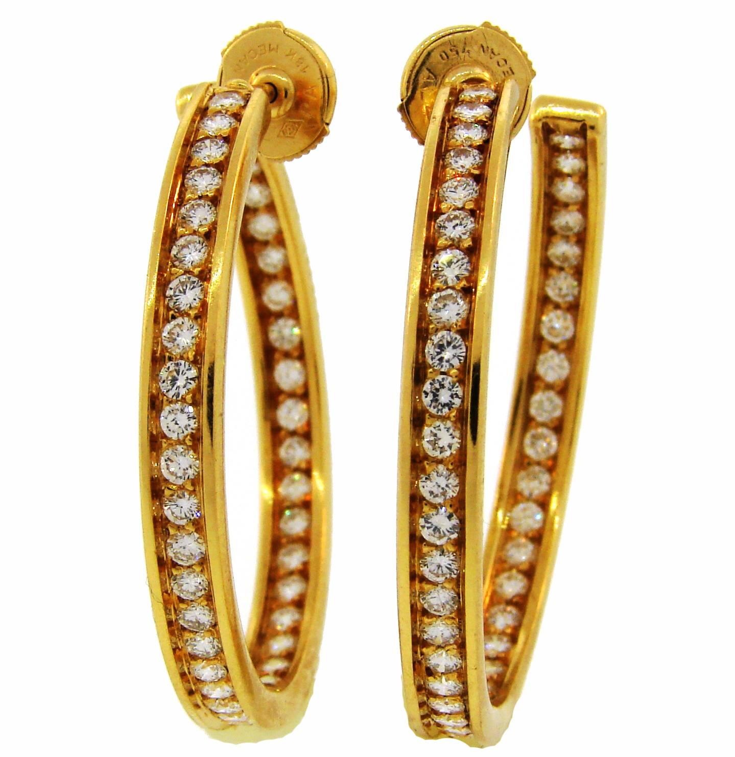 1990s Cartier Diamond Gold Hoop Earrings