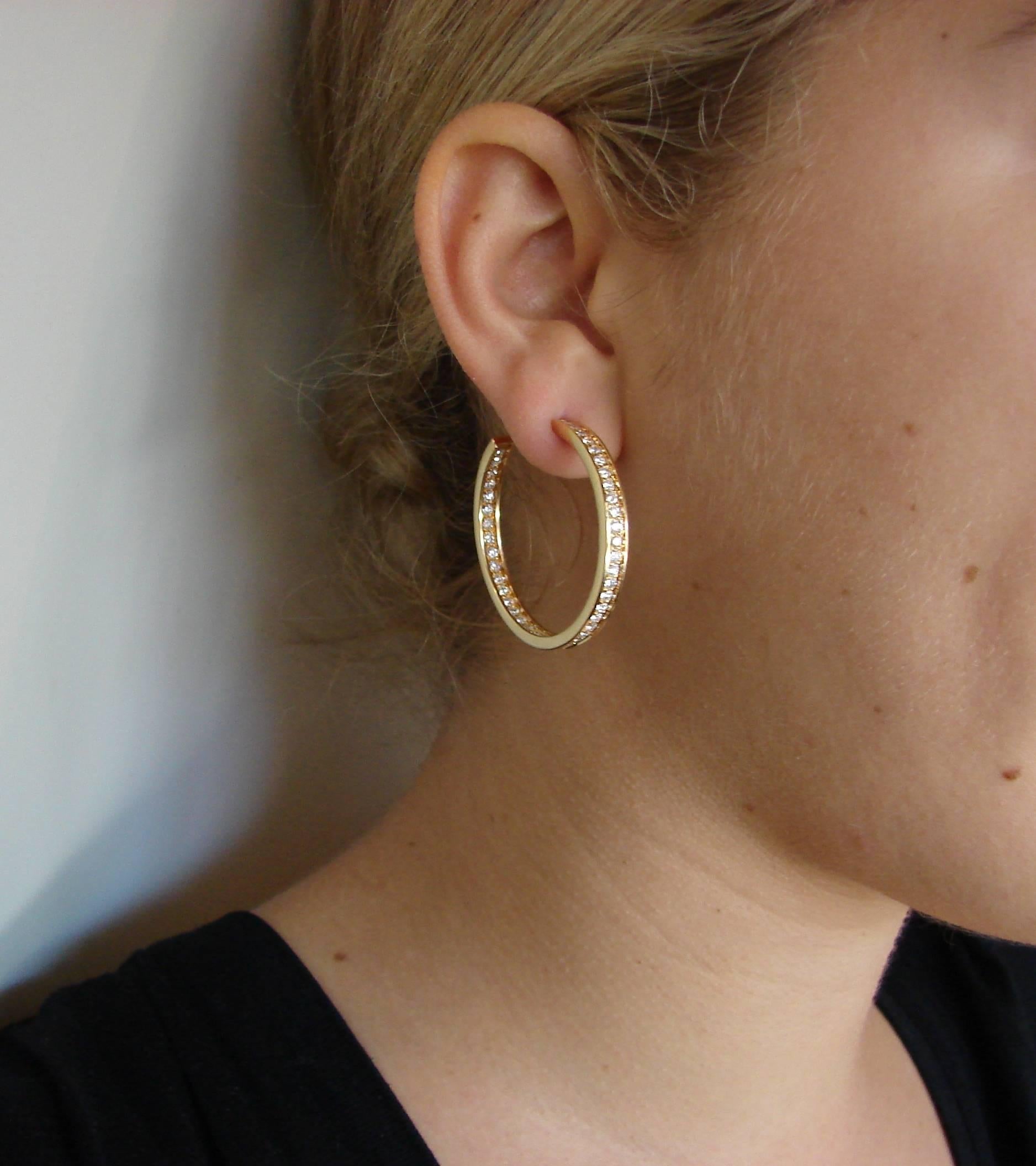 1990s Cartier Diamond Gold Hoop Earrings 1