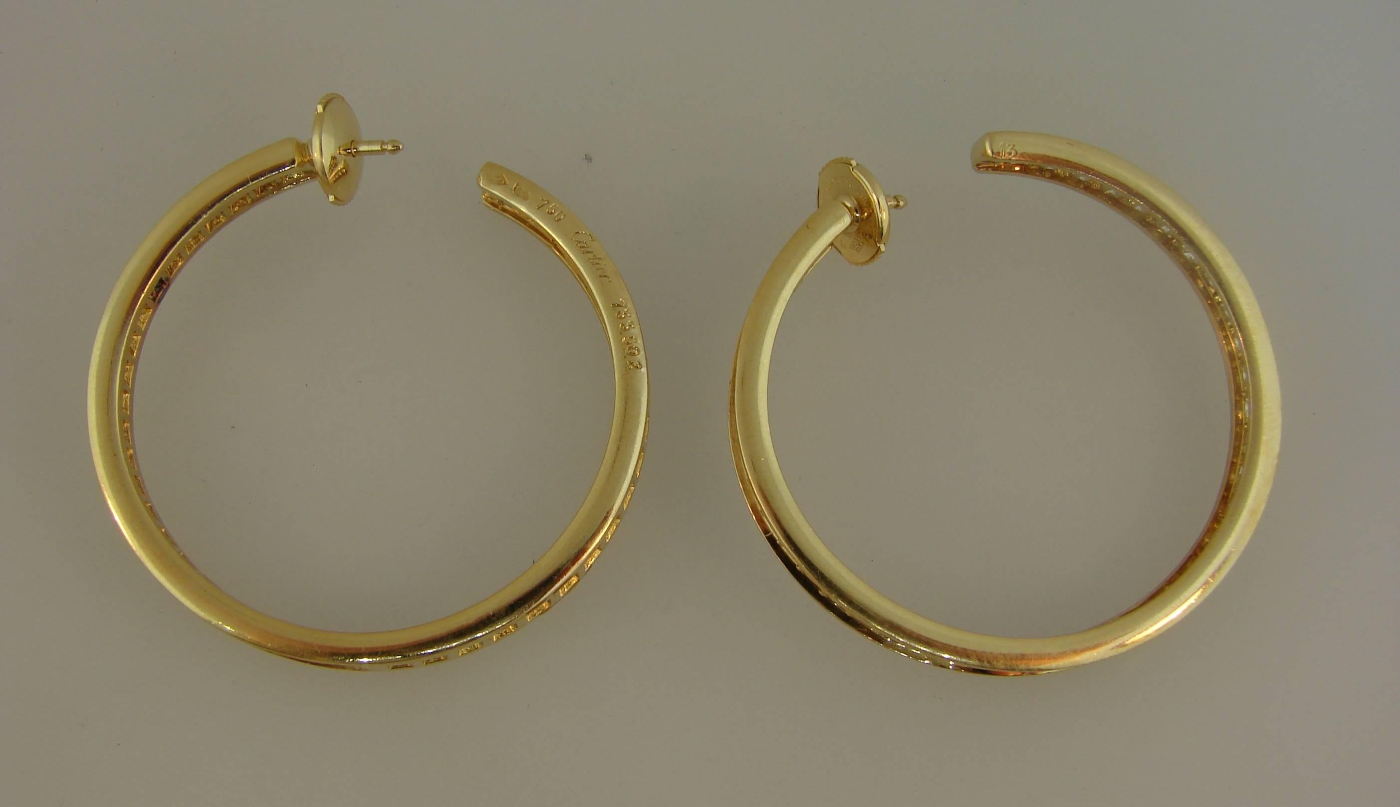 1990s Cartier Diamond Gold Hoop Earrings In Excellent Condition In Beverly Hills, CA