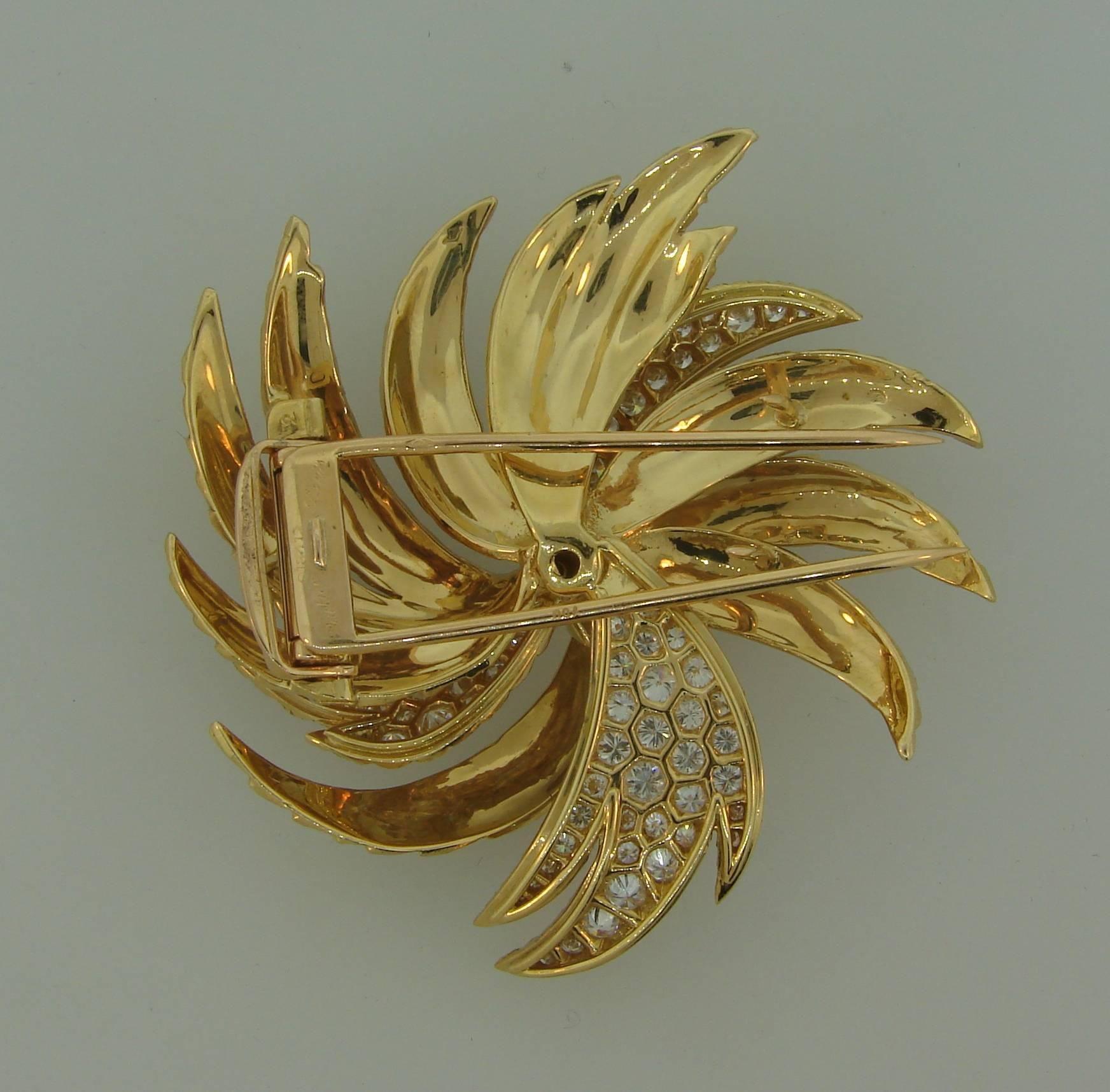 1980s Cartier Diamond Gold Pin Brooch Clip 1