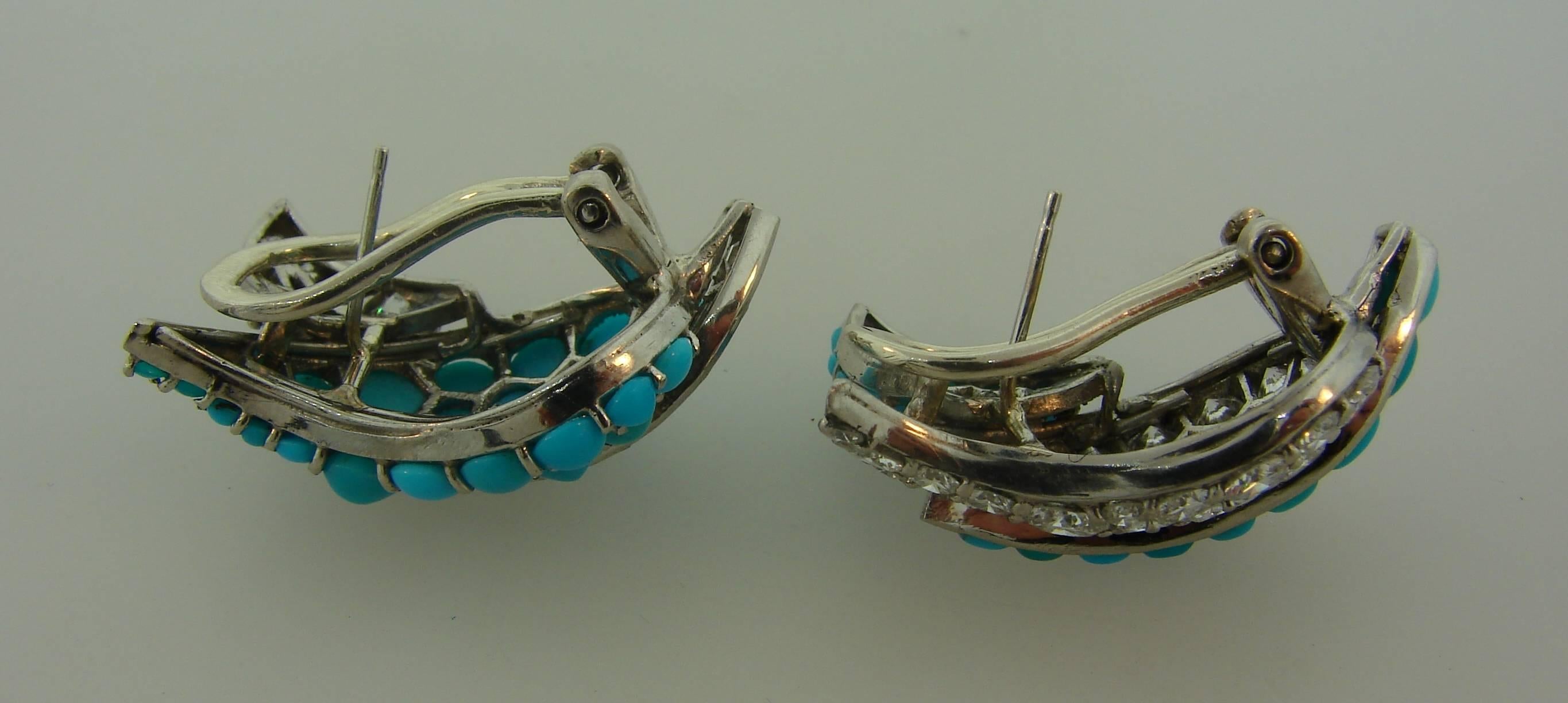 Women's 1950s Turquoise Diamond Platinum Earrings