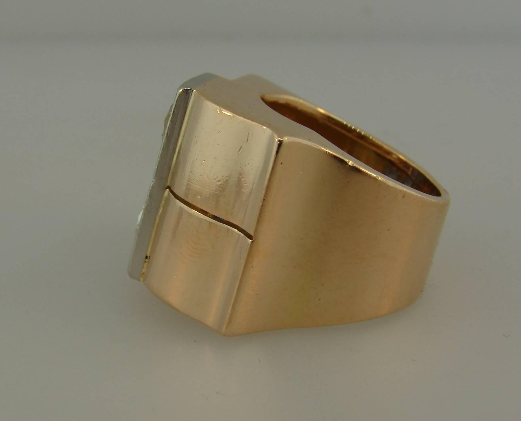 Women's Diamond Sapphire Rose Gold Retro Ring, 1940s
