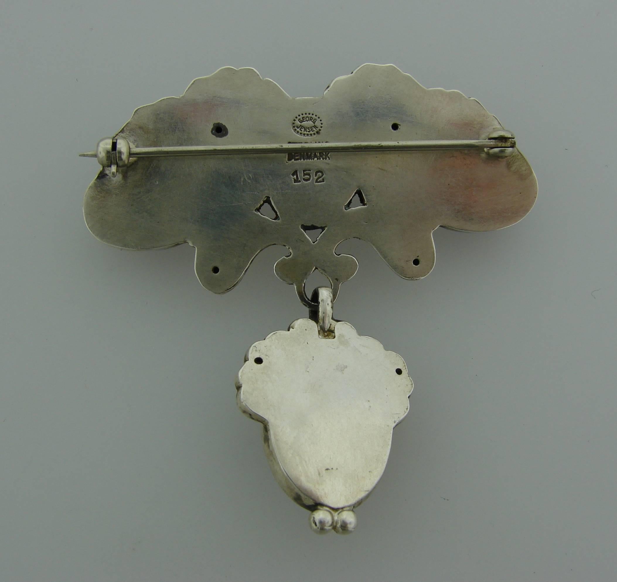 Georg Jensen Amethyst Sterling Silver Pin Brooch Clip 2