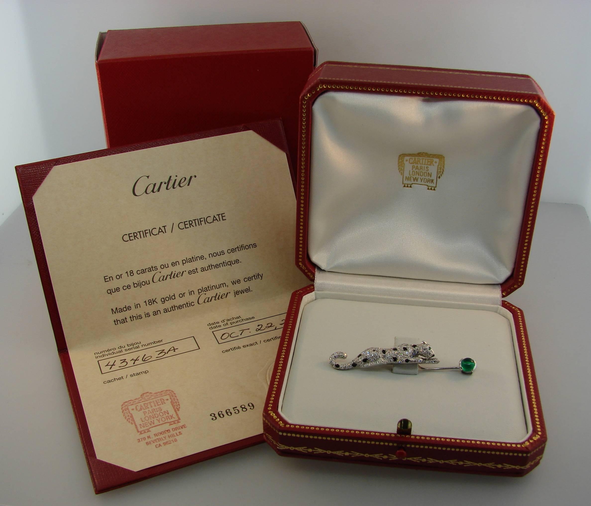 Cartier Panthere Diamond Emerald Black Onyx Jabot Pin Brooch Clip  2