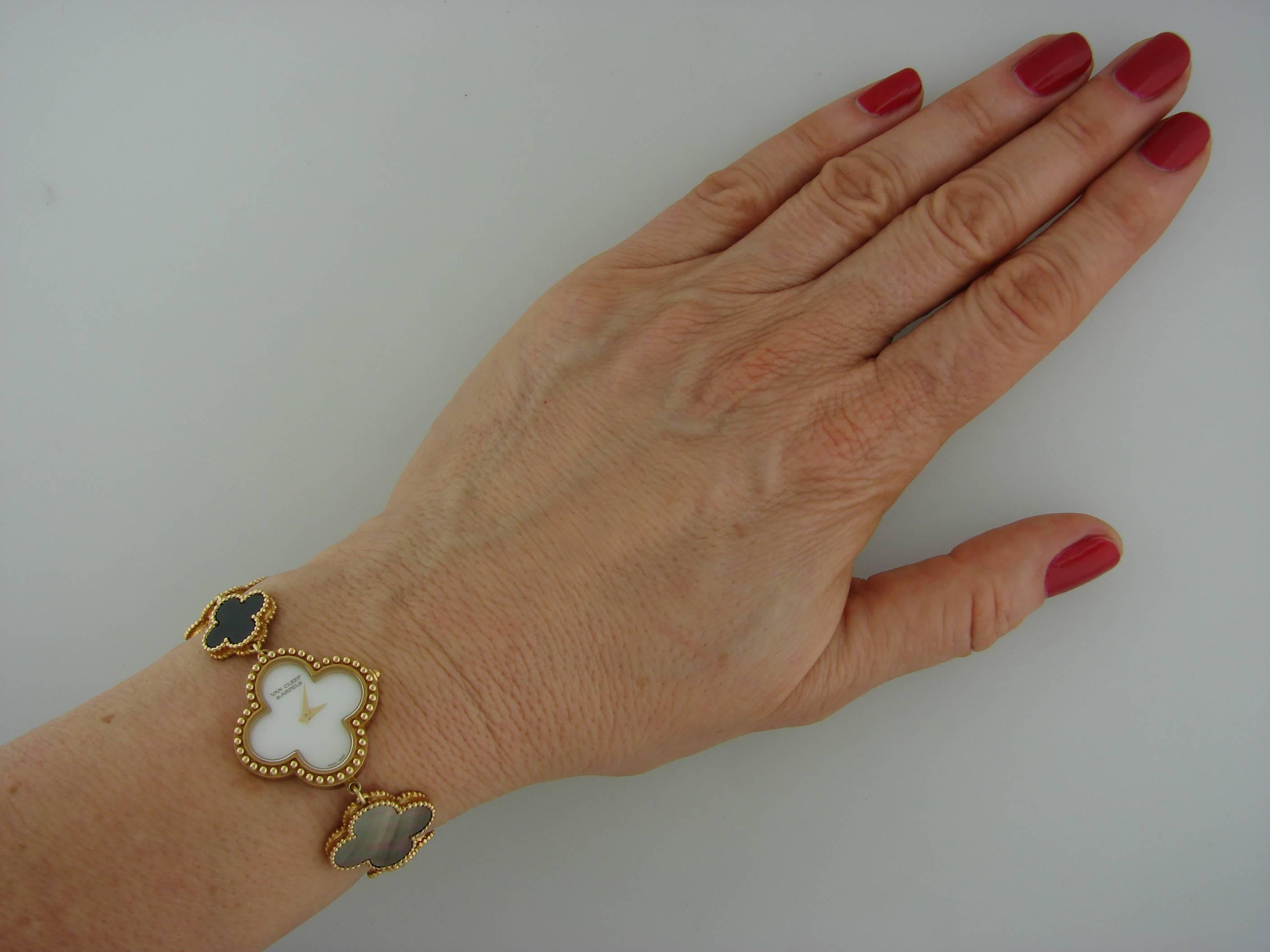 Women's Van Cleef & Arpels Alhambra Gold Mother-of-Pearl Ladies Bracelet Wristwatch VCA