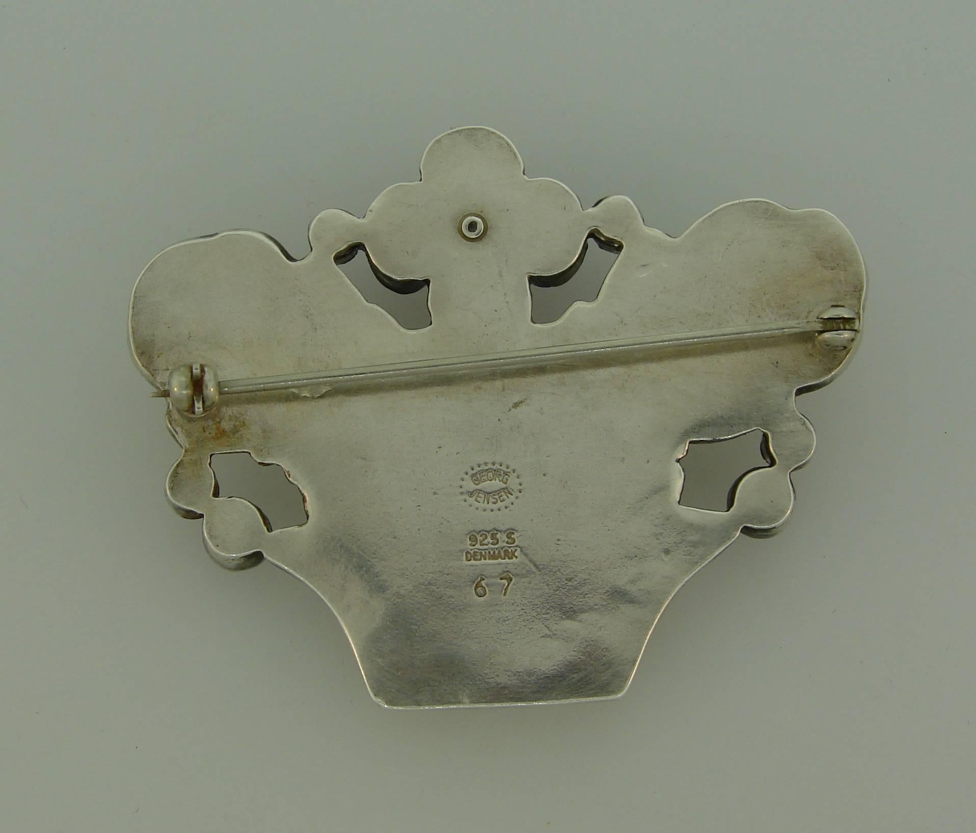 Georg Jensen Amethyst Coral Silver Flower Basket Pin Brooch Clip 3