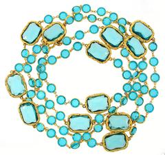 Vintage 1984 Chanel Blue Crystal Vermeil Long Necklace