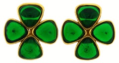 Chanel Gripoix Glass Vermeil Clover Earrings