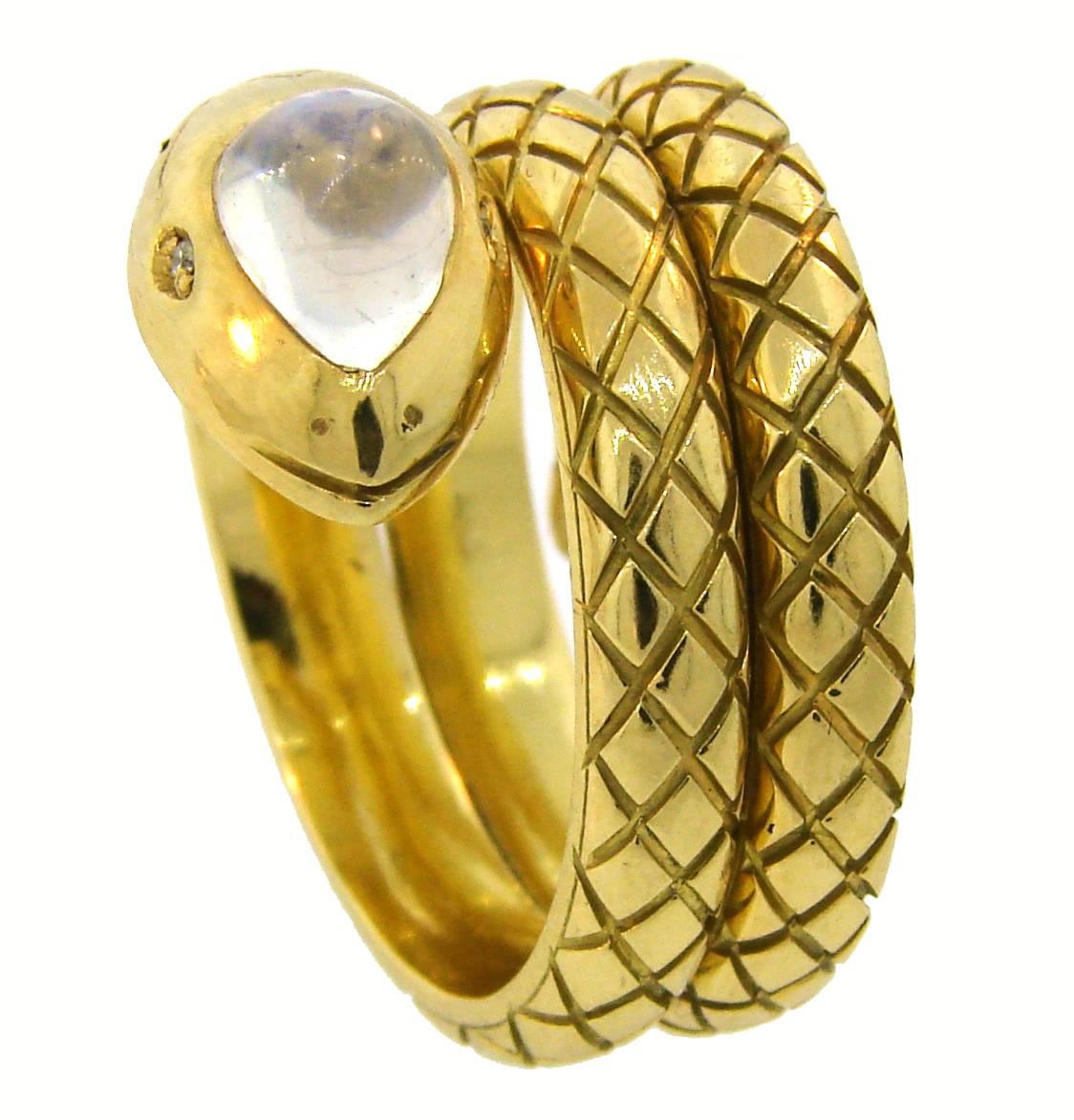 Temple St. Clair Moonstone Diamond Gold Snake Ring