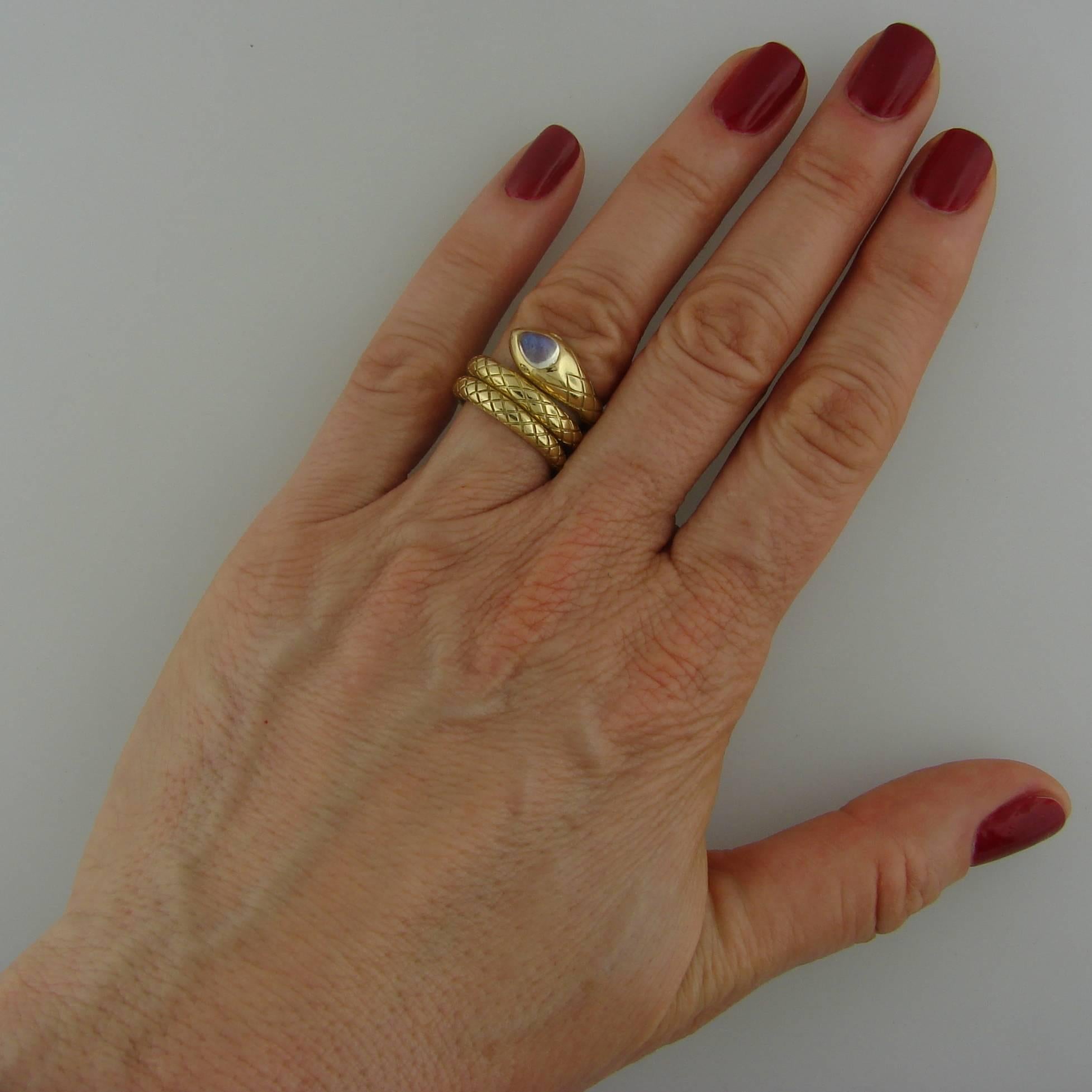 Women's or Men's Temple St. Clair Moonstone Diamond Gold Snake Ring