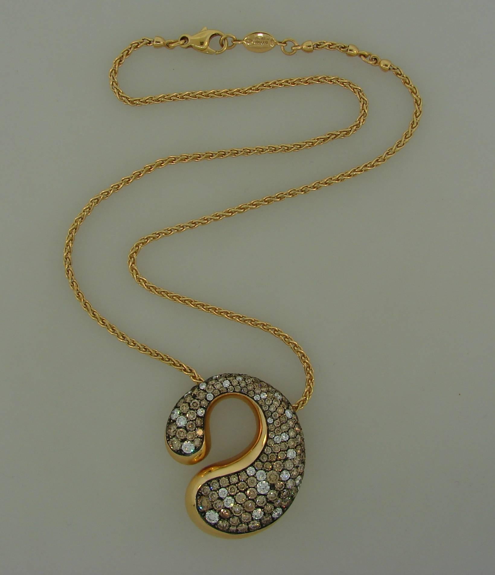 Contemporary De Grisogono Cognac and White Diamond Rose Gold Pendant Necklace
