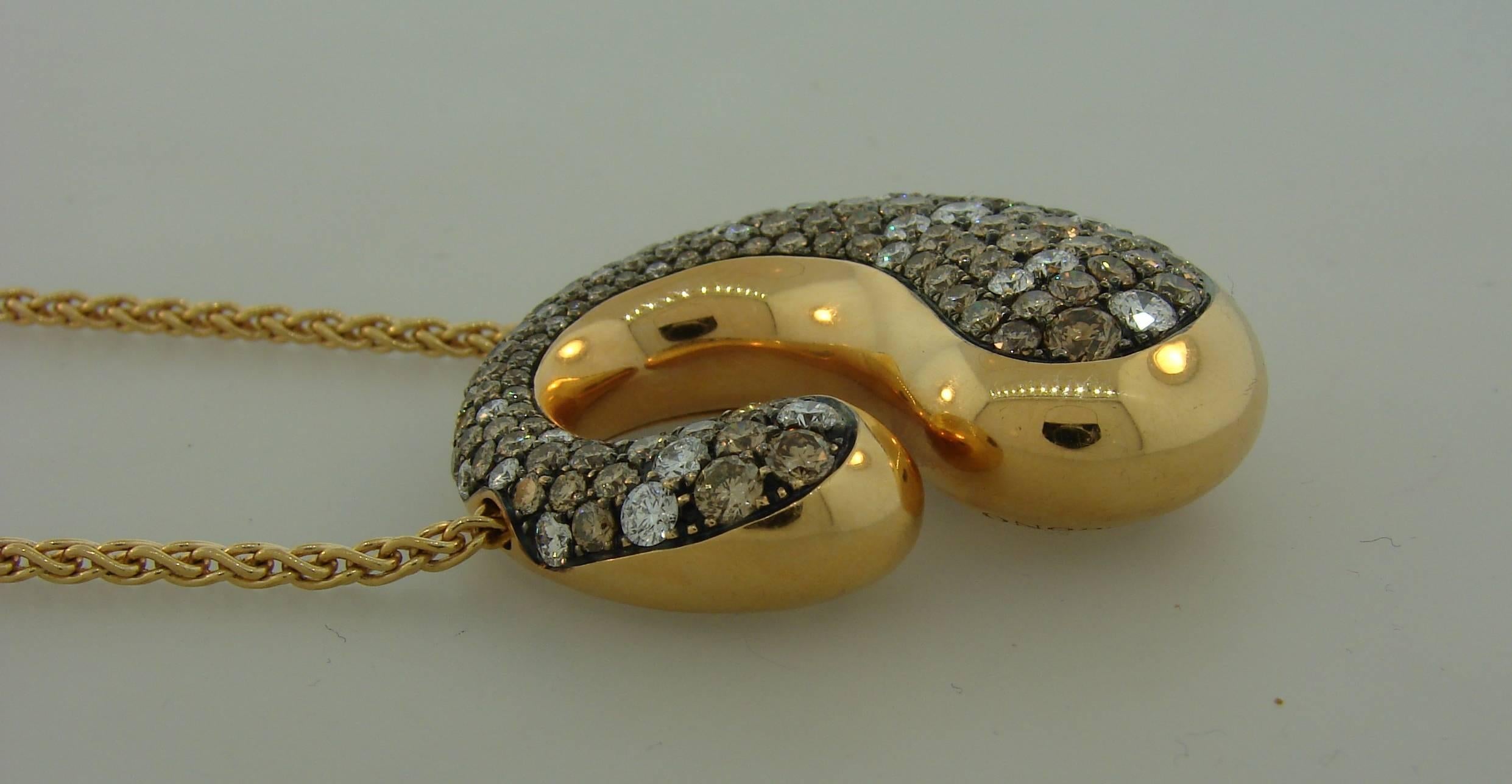 Women's De Grisogono Cognac and White Diamond Rose Gold Pendant Necklace