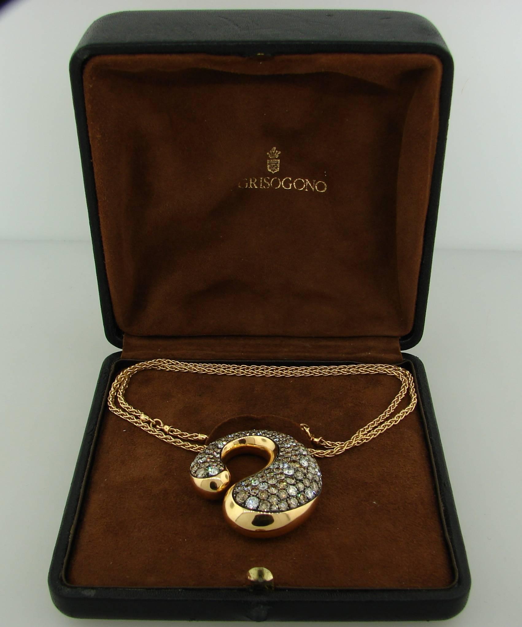 De Grisogono Cognac and White Diamond Rose Gold Pendant Necklace 2