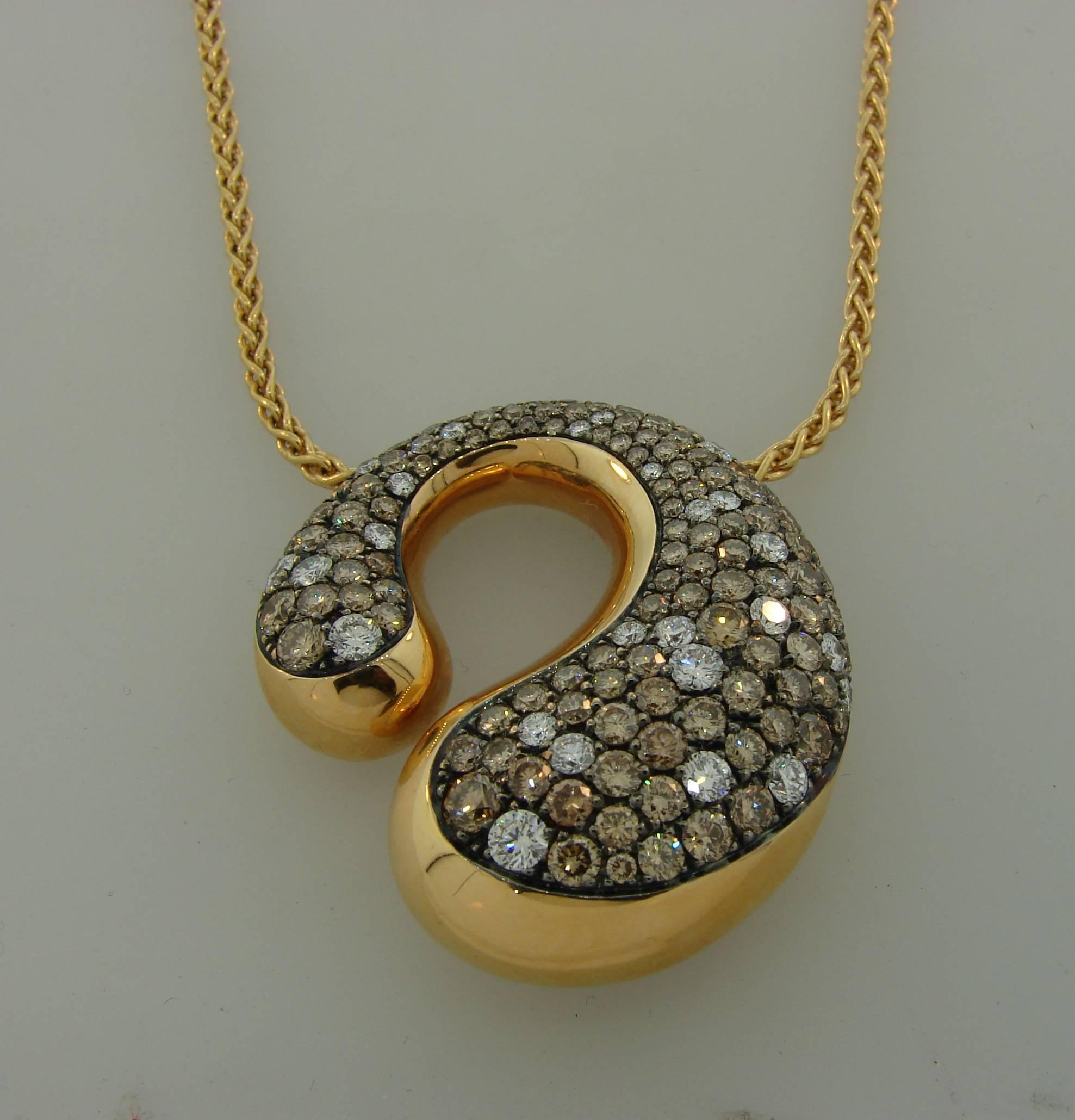 De Grisogono Cognac and White Diamond Rose Gold Pendant Necklace In Excellent Condition In Beverly Hills, CA