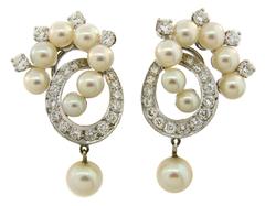 1960s Pearl Diamond White Gold Earrings