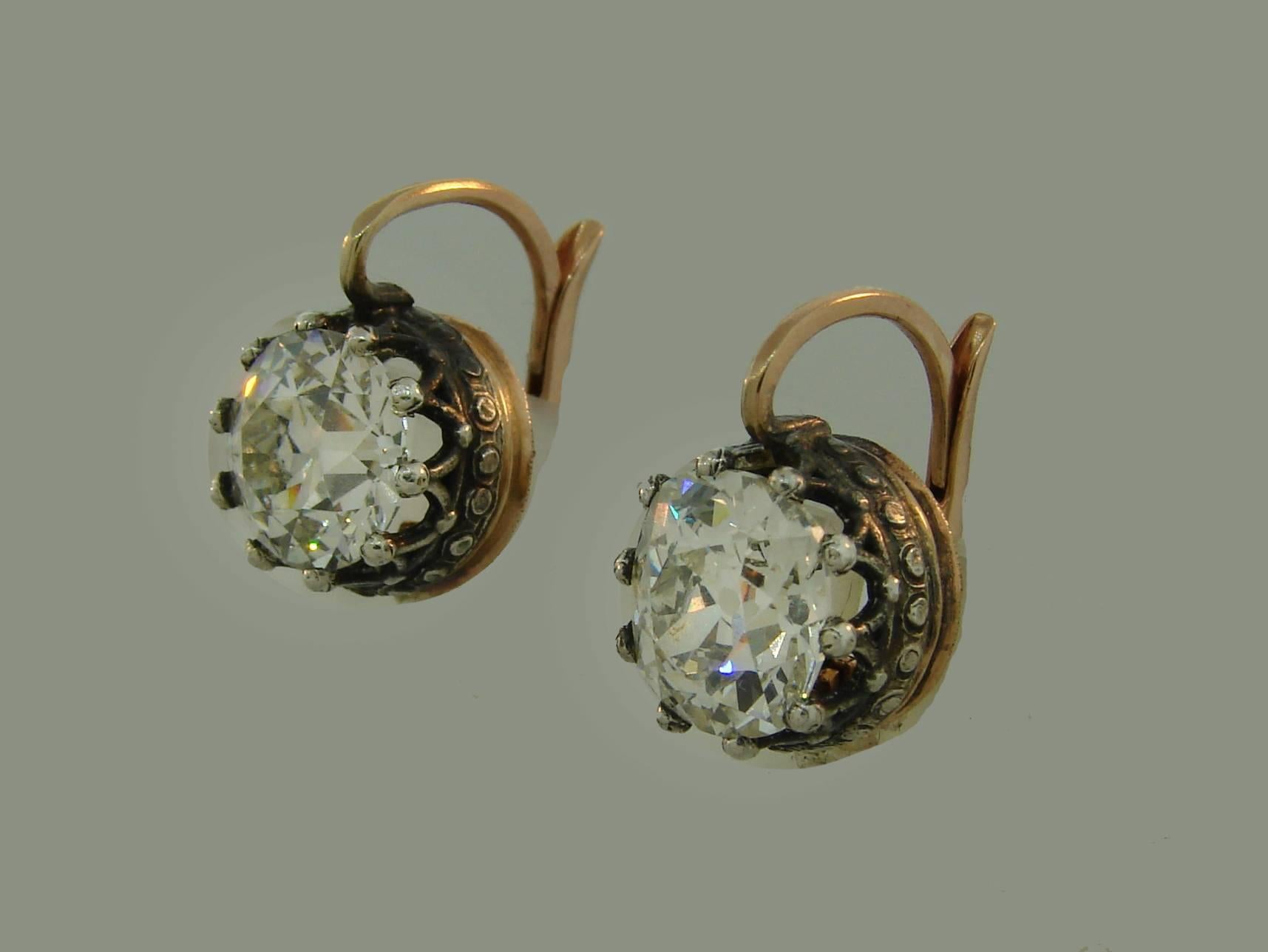 Antique Victorian Diamond Silver Gold Drop Stud Earrings In Excellent Condition In Beverly Hills, CA