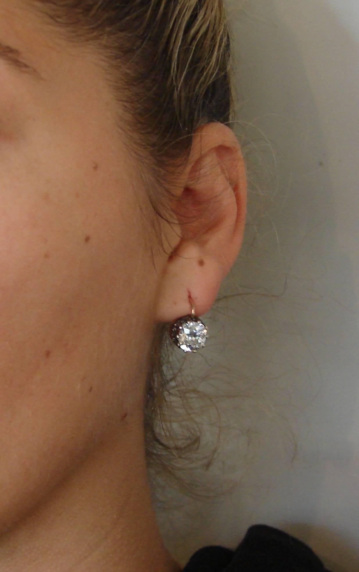 Women's Antique Victorian Diamond Silver Gold Drop Stud Earrings