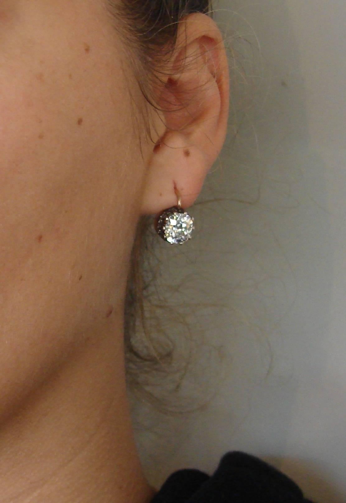 Antique Victorian Diamond Silver Gold Drop Stud Earrings 1