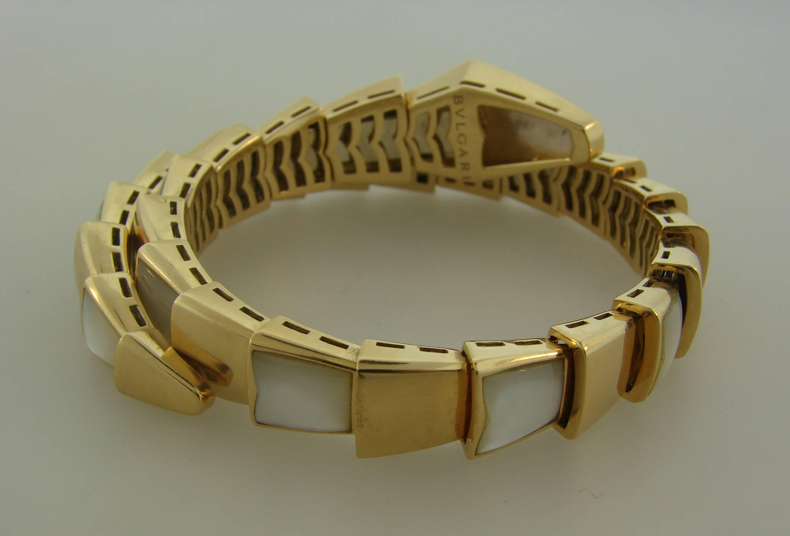 Bulgari Mother-of-Pearl Gold Snake Serpenti Bracelet In Excellent Condition In Beverly Hills, CA