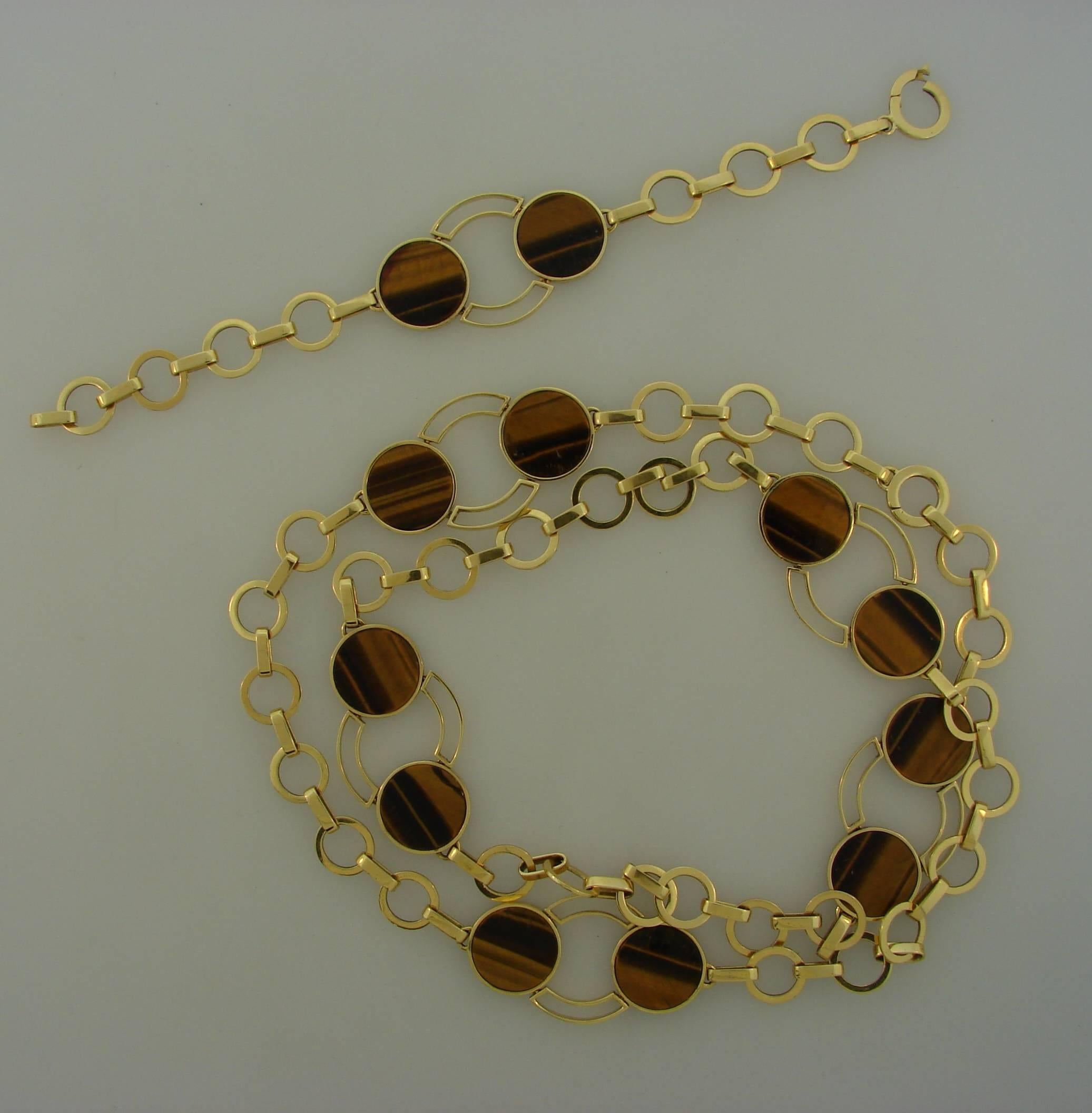 1970s GUCCI Tiger's Eye Gold Necklace Bracelet Set In Excellent Condition In Beverly Hills, CA