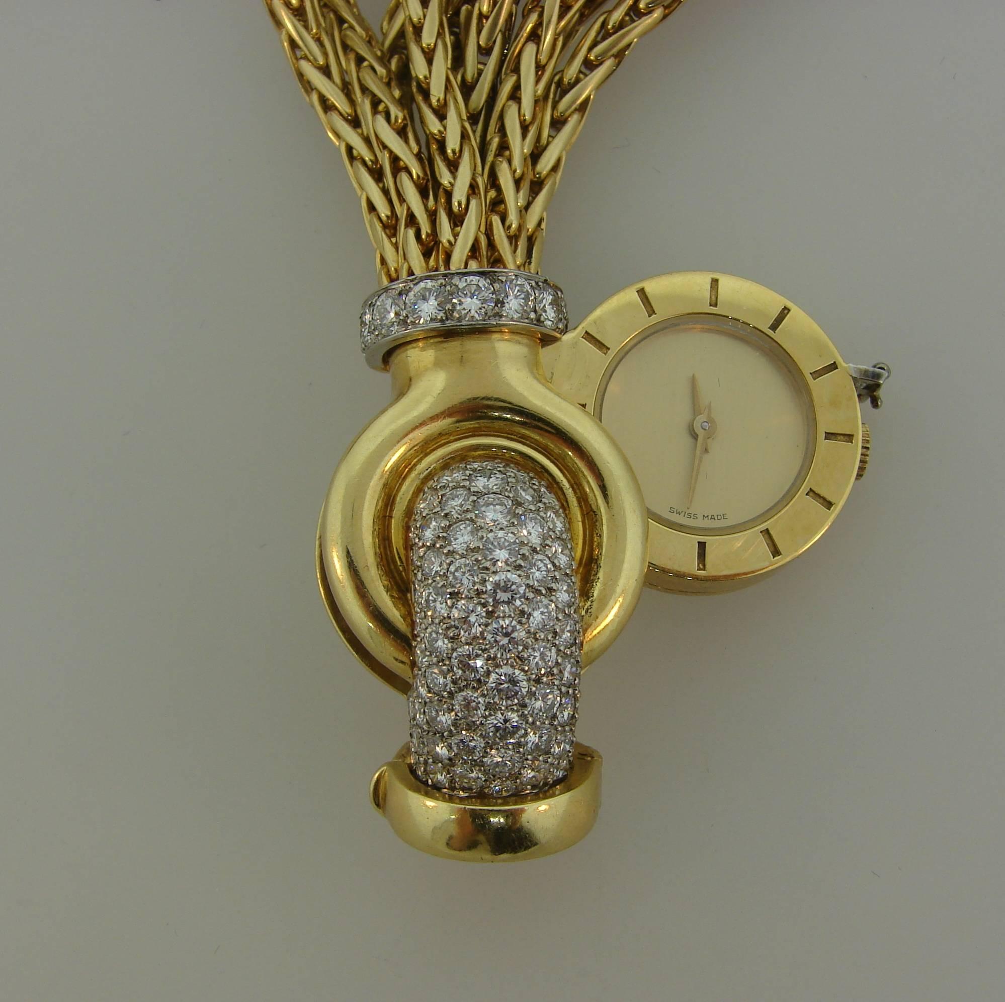 Elegant VERDURA Diamond Platinum Gold Watch Bracelet  In Excellent Condition In Beverly Hills, CA