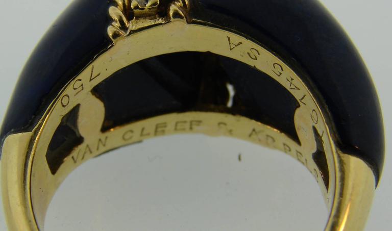 Vintage Van Cleef & Arpels 18k Yellow Gold Ring Lapis Lazuli Diamond  For Sale 5