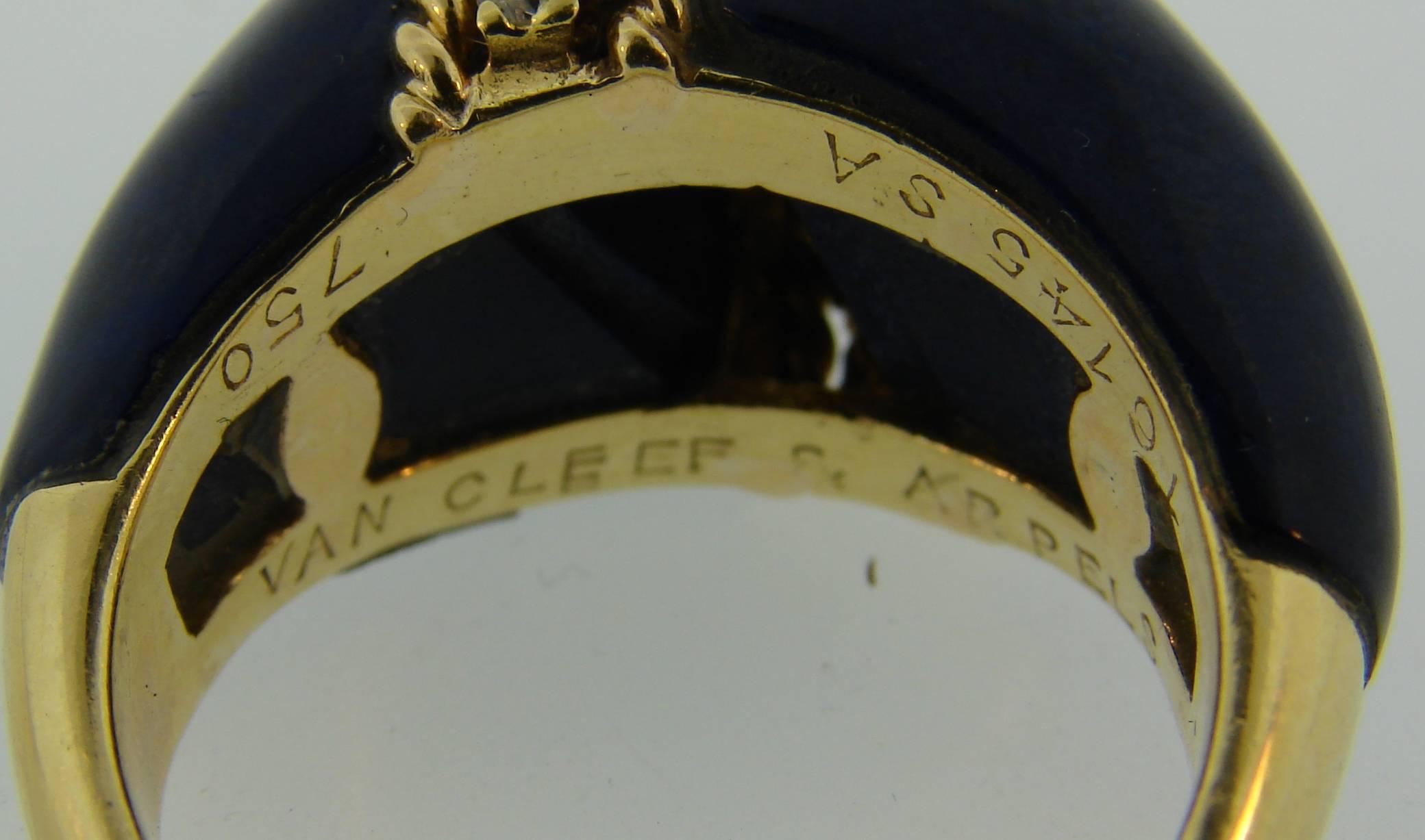 Vintage Van Cleef & Arpels 18k Yellow Gold Ring Lapis Lazuli Diamond  5