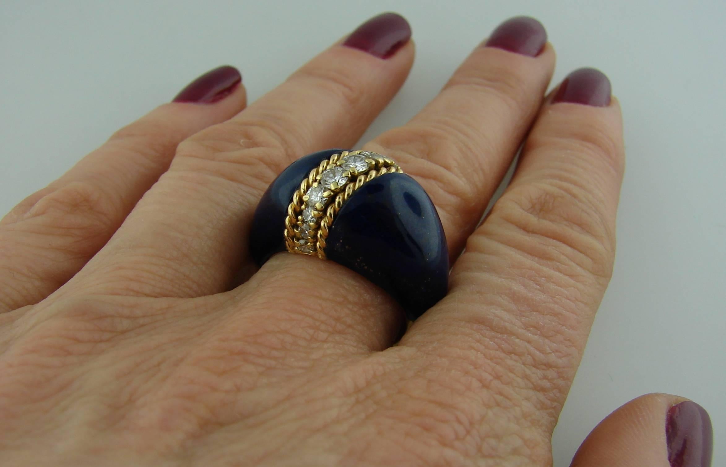 Vintage Van Cleef & Arpels 18k Yellow Gold Ring Lapis Lazuli Diamond  1