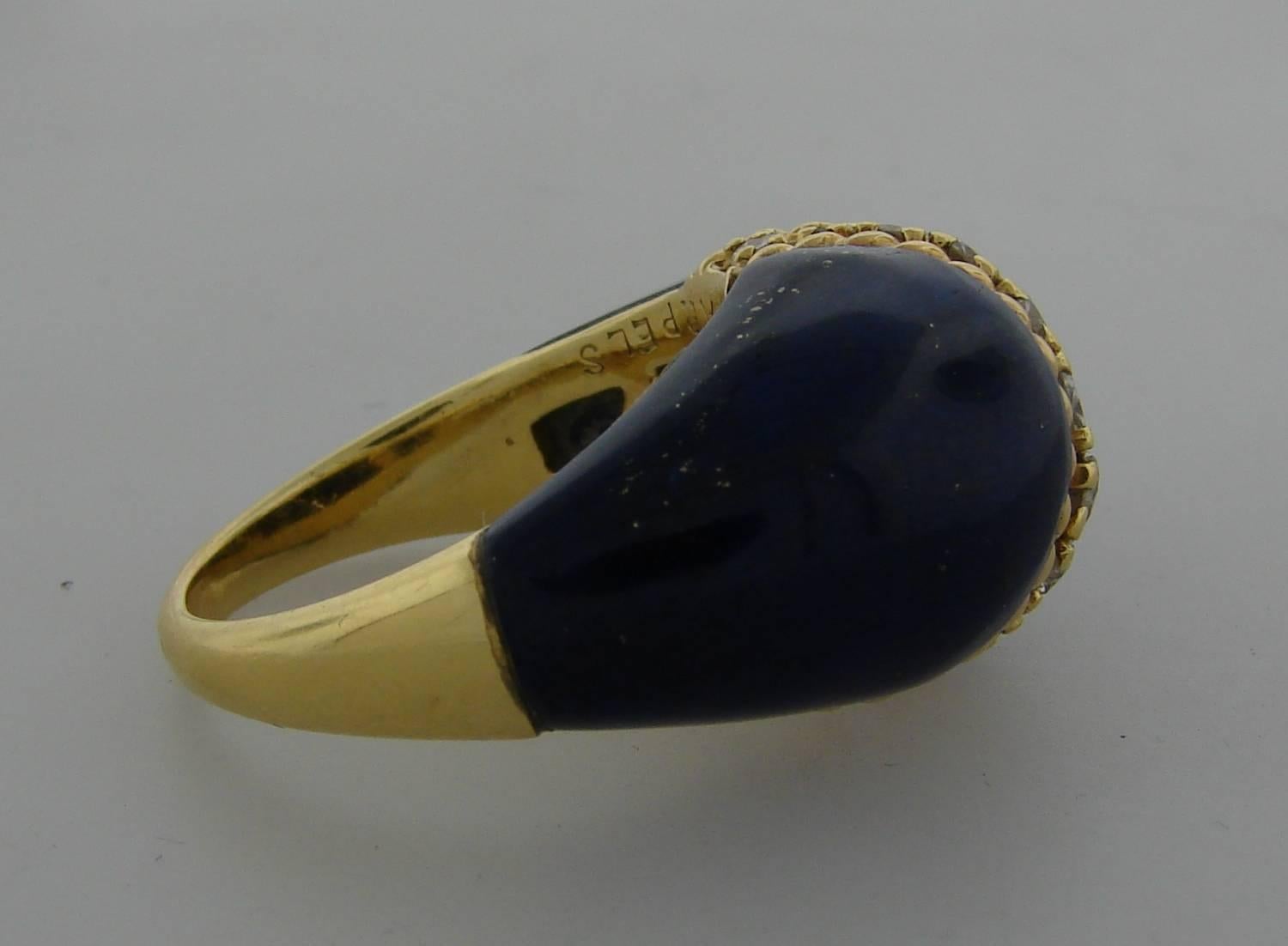 Vintage Van Cleef & Arpels 18k Yellow Gold Ring Lapis Lazuli Diamond  2