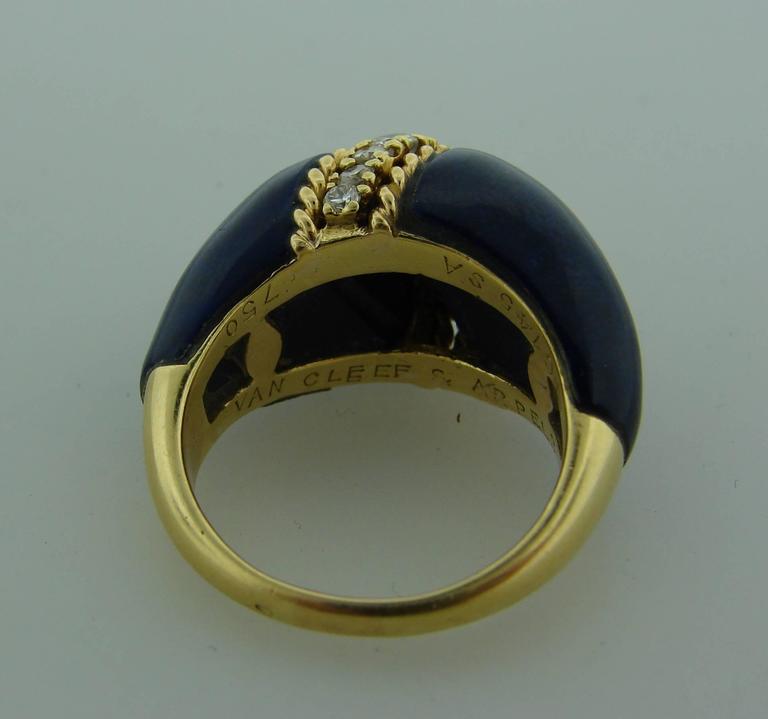 Vintage Van Cleef & Arpels 18k Yellow Gold Ring Lapis Lazuli Diamond  For Sale 3