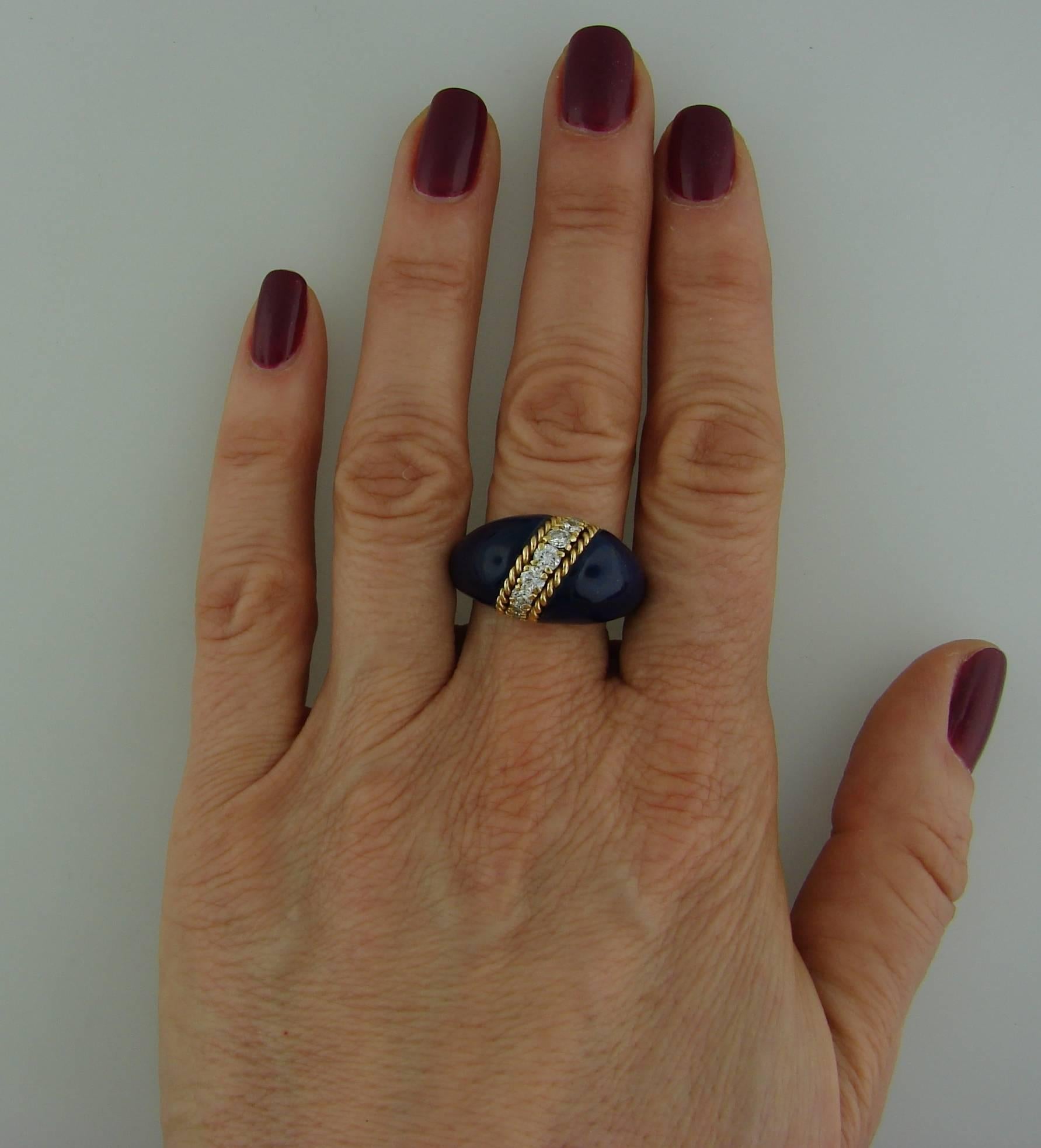 Women's or Men's Vintage Van Cleef & Arpels 18k Yellow Gold Ring Lapis Lazuli Diamond 