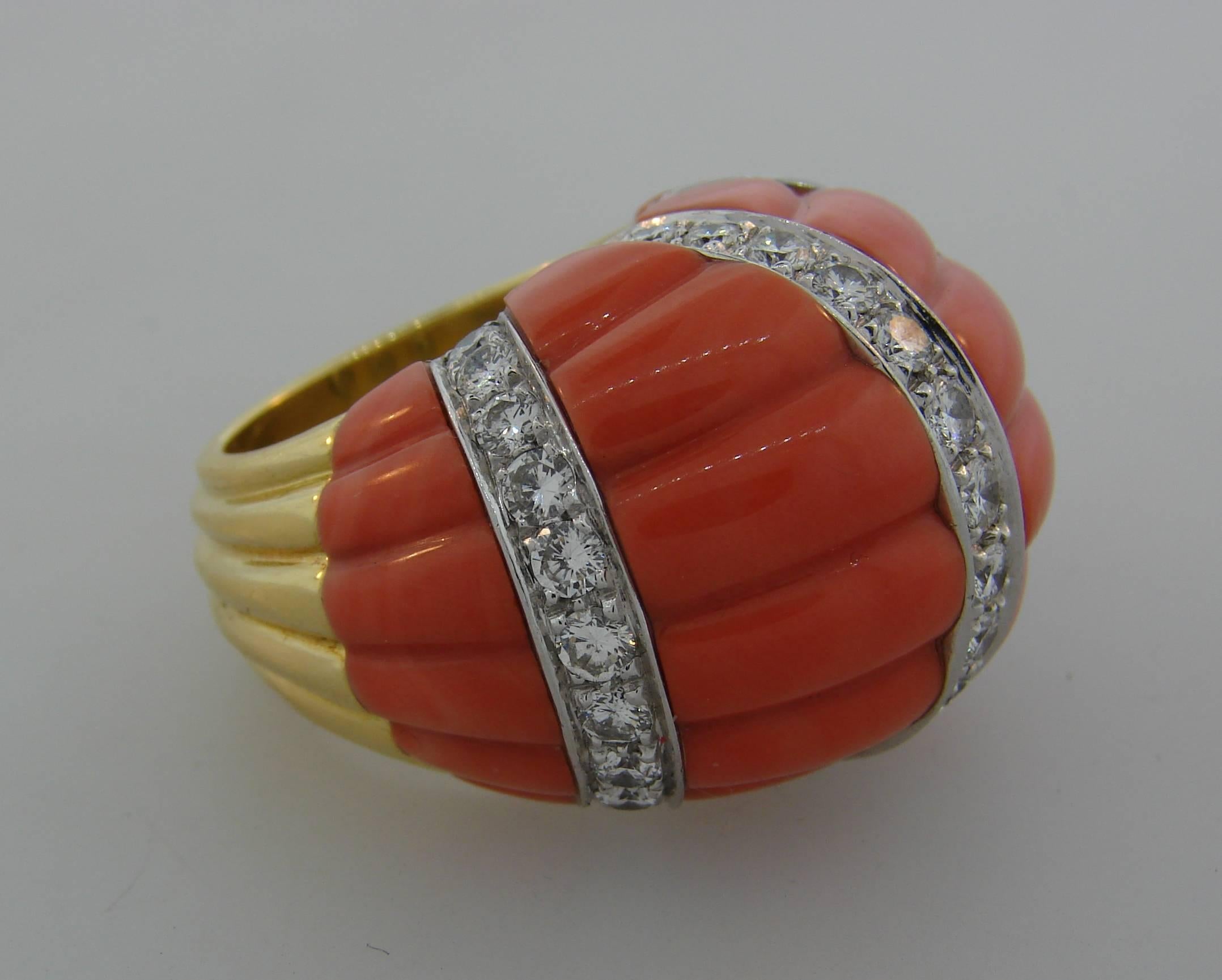 1970s DAVID WEBB Coral Diamond Yellow Gold Ring 4