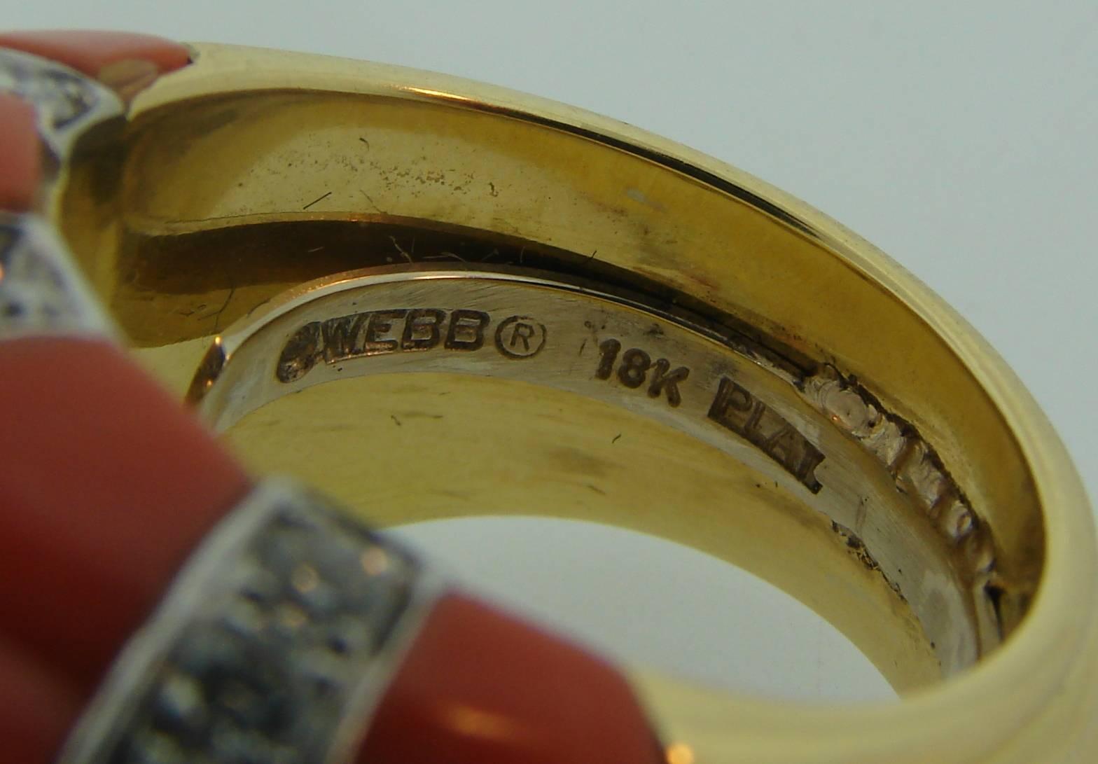 1970s DAVID WEBB Coral Diamond Yellow Gold Ring 5