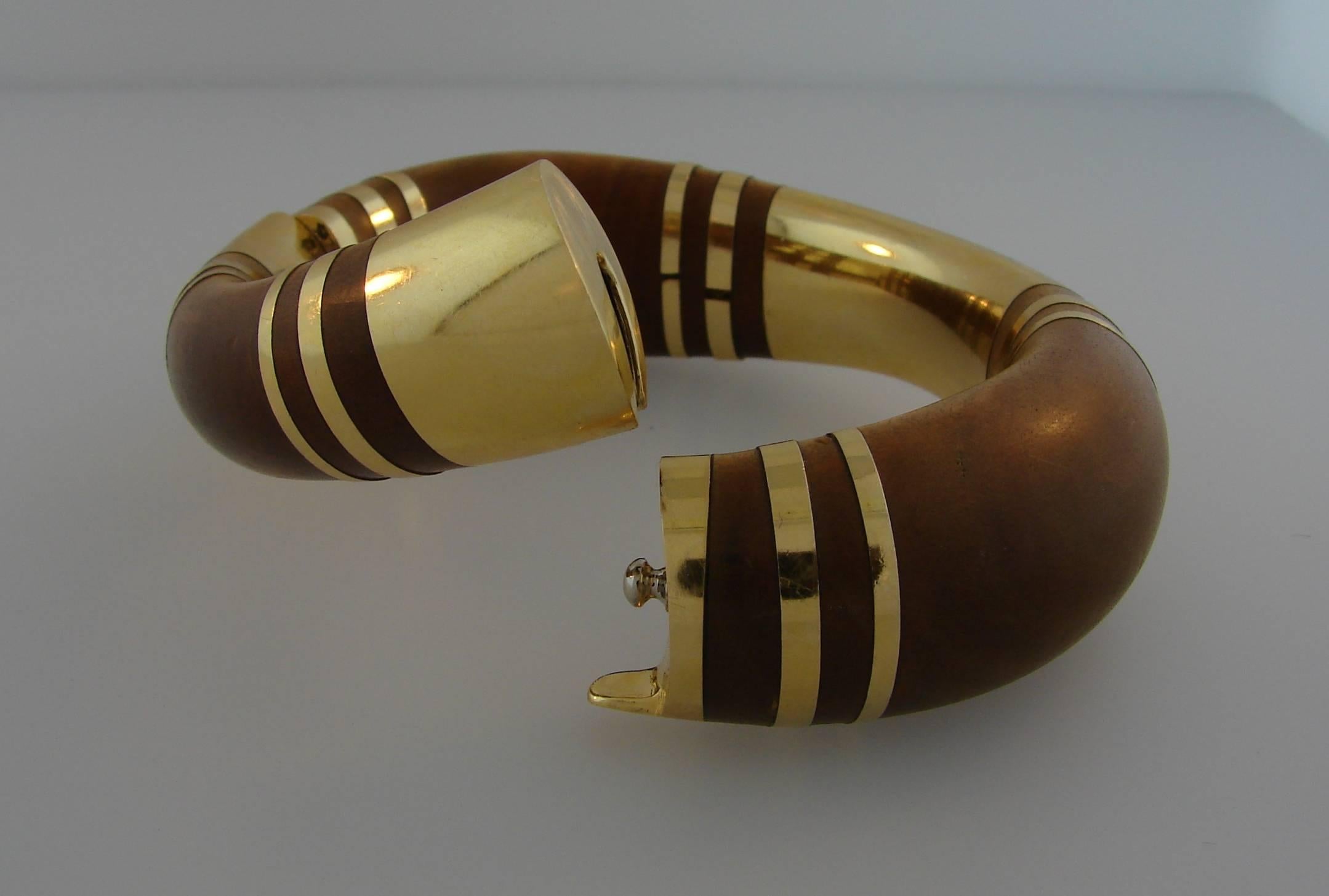Rene Boivin  Gold Inlaid Wood Bangle Bracelet Earrings Set 4