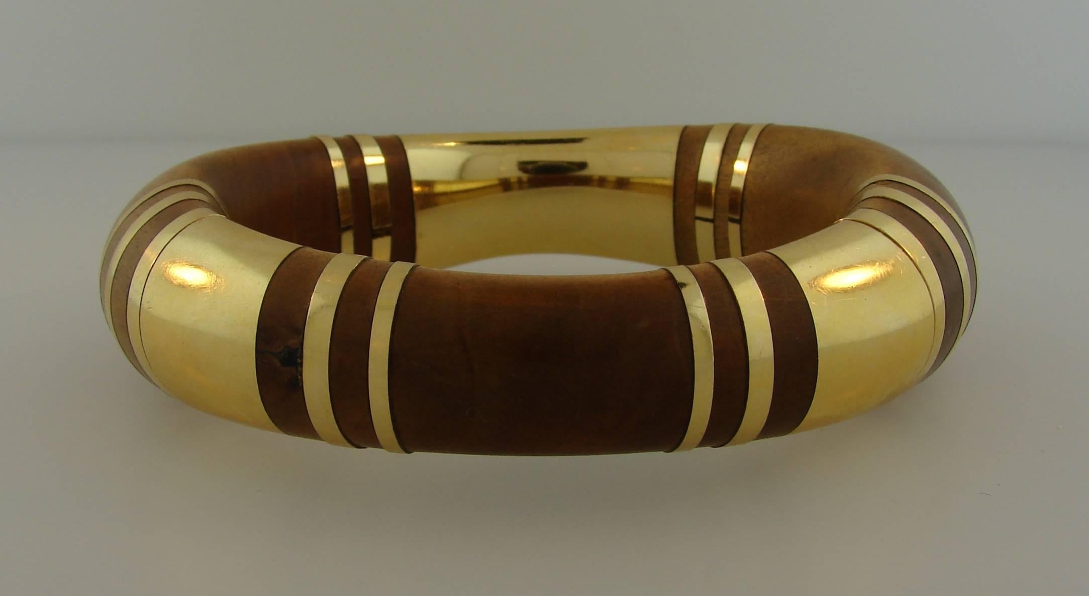 Rene Boivin  Gold Inlaid Wood Bangle Bracelet Earrings Set 1
