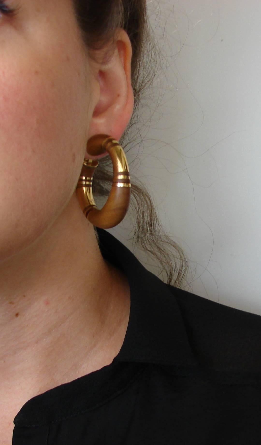 Women's Rene Boivin  Gold Inlaid Wood Bangle Bracelet Earrings Set